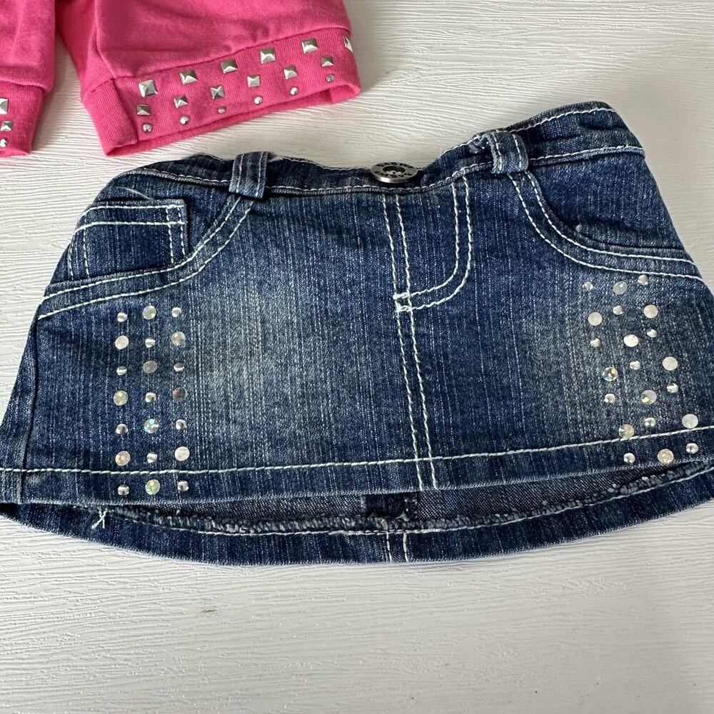 Build-a-Bear Workshop Clothes Bottoms Pink Pants Denim Skirt Bling Y2K BAB - Picture 3 of 10